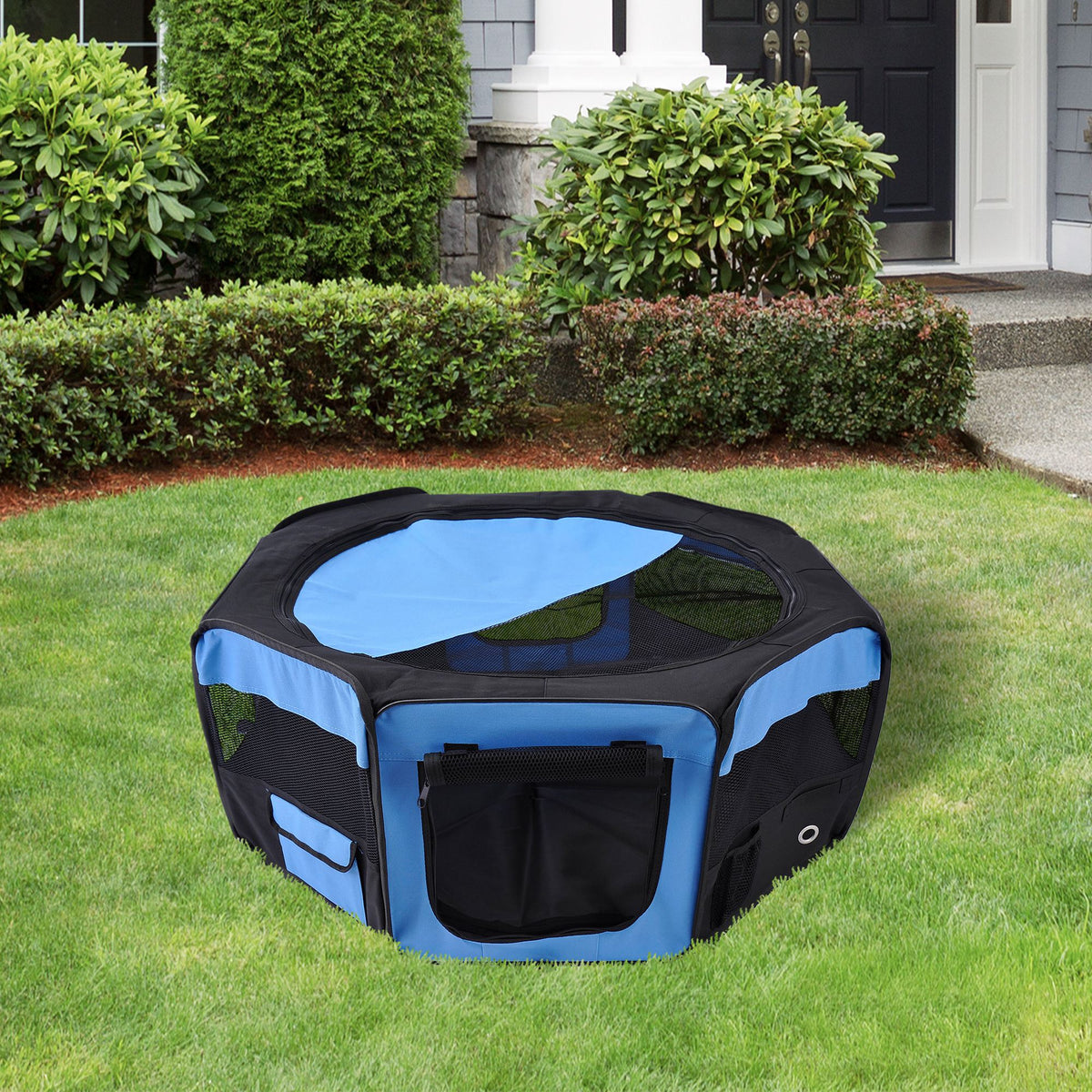 600D Oxford Soft Fabric Kennel, Portable Lightweight Cat Dog Playpen, Foldable Pet Puppy Rabbit Guinea Pig Pen Run Dia 90 x 41H cm Indoor & Outdoor Blue