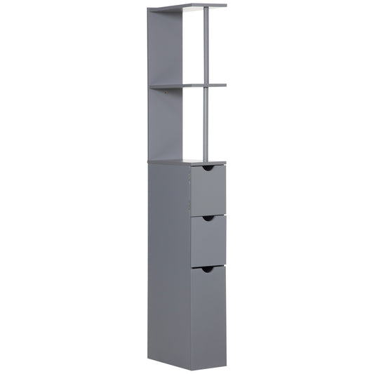 Tall Bathroom Cabinet, Freestanding Slim Bathroom Storage Cabinet with 2-Tier Open Shelf and 2 Drawers for Small Space, Narrow Cupboard Storage Unit, Grey