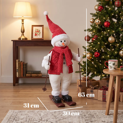 2ft Singing Skiing Santa Claus, Standing Christmas Animated Santa Figure with Ski Board, Poles, Sound/Touch Activated