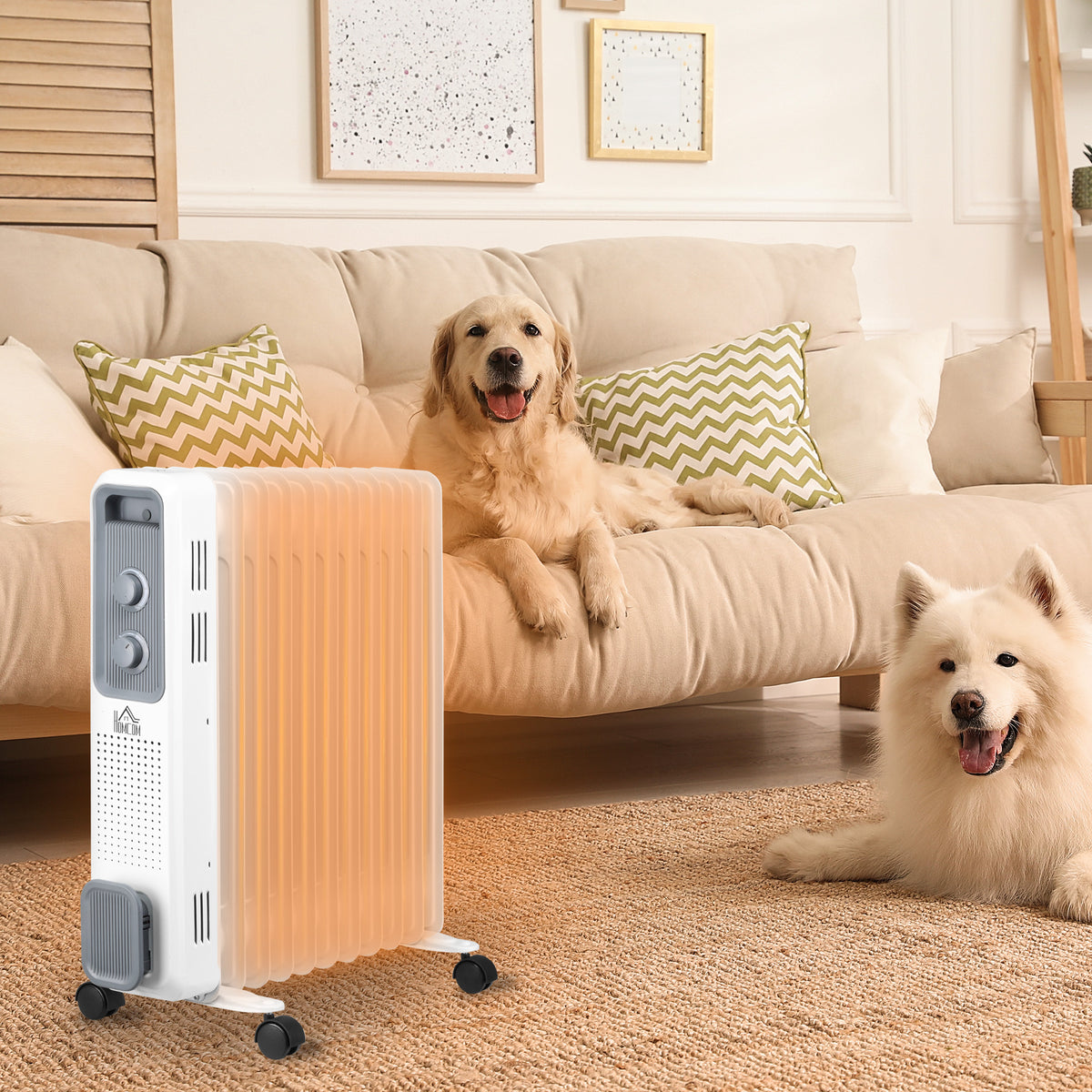 2500W Oil Filled Radiator, 11 Fin, Portable Electric Heater with 3 Heat Settings, Safety Cut-Off and Wheels