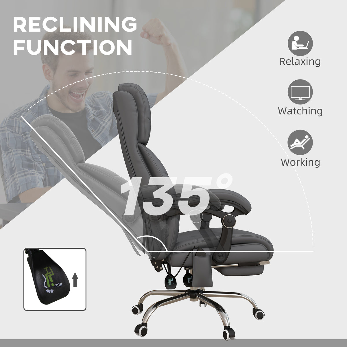 High Back Vibration Massage Office Chair, Heated Reclining PU Leather Computer Chair with Footrest