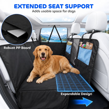 Dog Car Seat Cover, Waterproof Dog Travel Hammock w/ Non-Slip & Anti-Scratch Surface, Mesh Window and Pockets, Blue