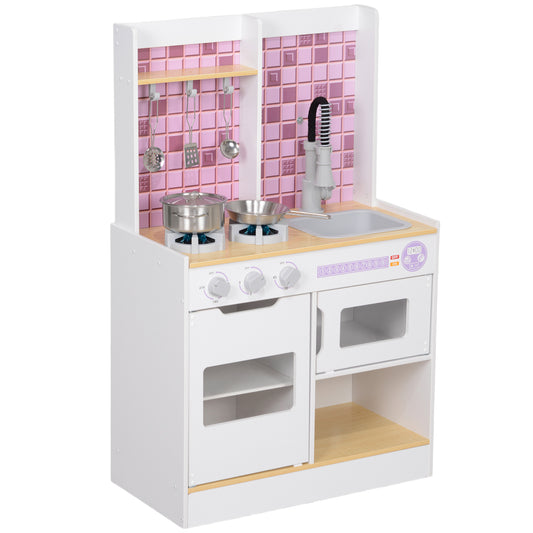 Kids Play Kitchen, Pretend Play Kitchen with Realistic Oven, Stove, Sink, Kitchen, Accessories, White