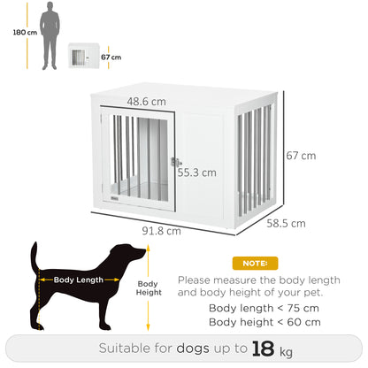 2-in-1 Dog Cage and Side Table, with Two Lockable Doors, for Medium Dogs - White