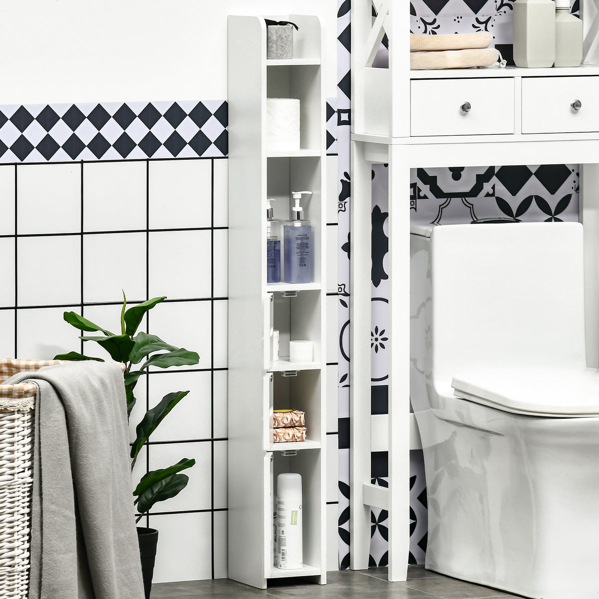 Modern Bathroom Storage Cabinet, Freestanding Tall Bathroom Cabinet with Open Shelves for Bedroom Hallway