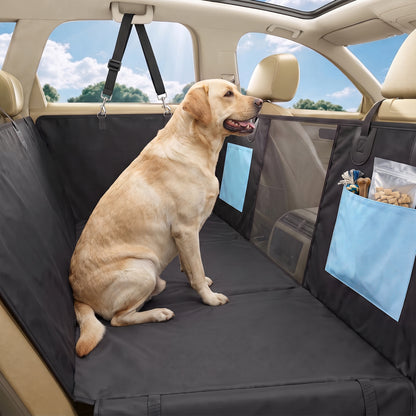 Dog Car Seat Cover, Waterproof Dog Travel Hammock w/ Non-Slip & Anti-Scratch Surface, Mesh Window and Pockets, Blue
