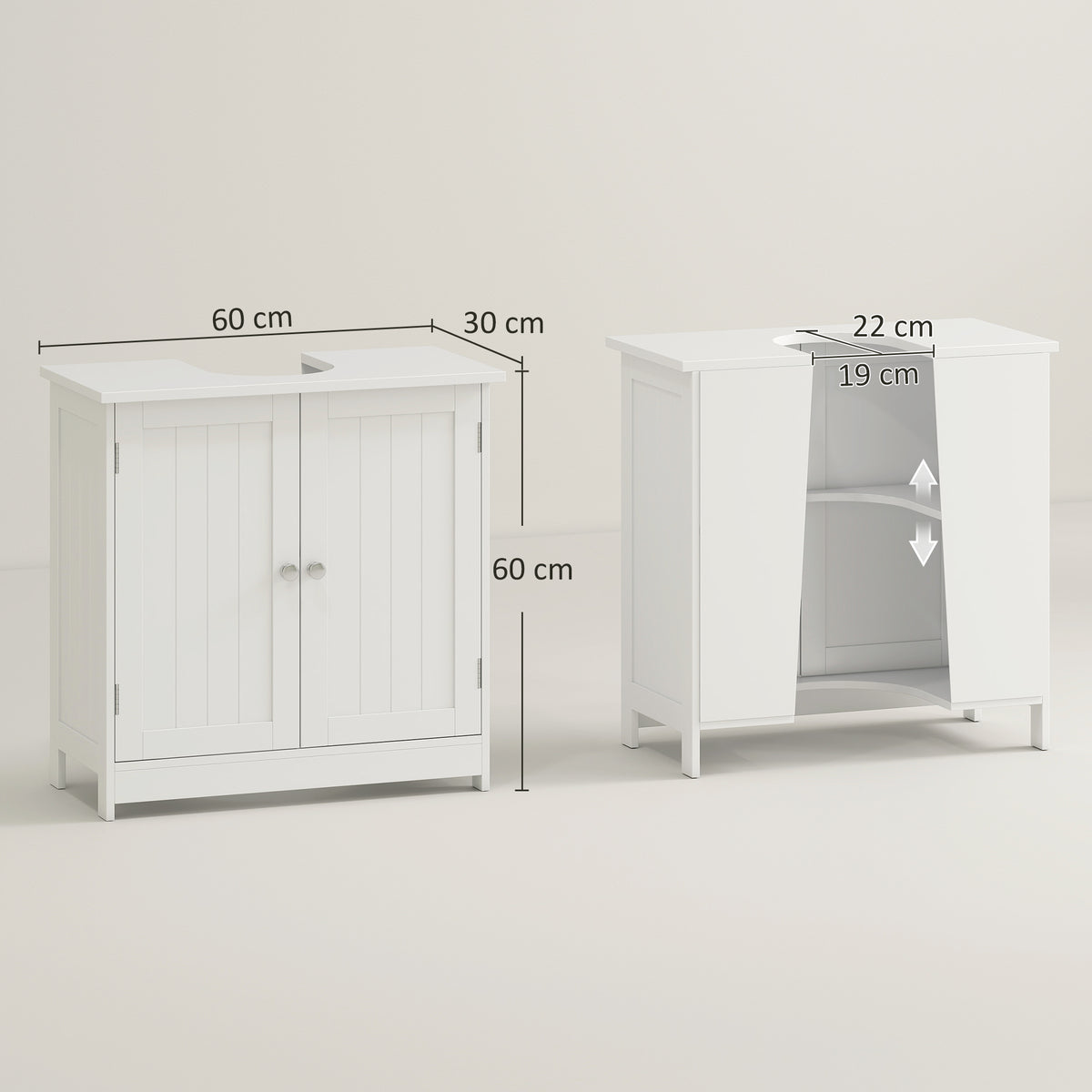 Under Sink Bathroom Storage Cabinet 2 Layers Vanity Unit Wooden - White