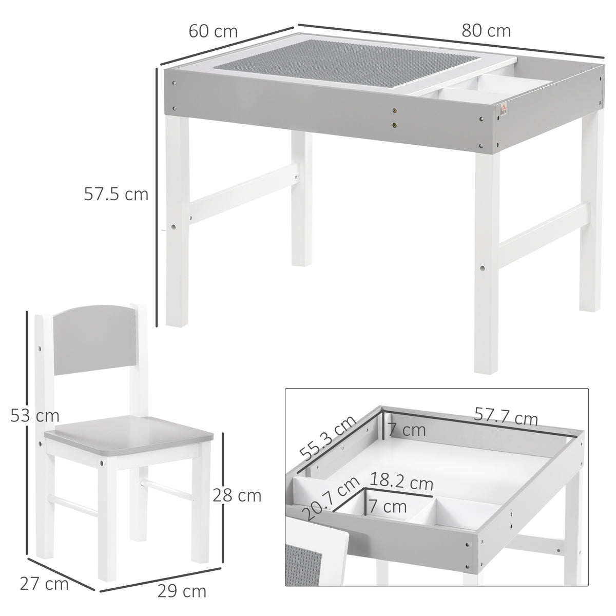 Kids Table and Chair Set, with Storage Space - Grey