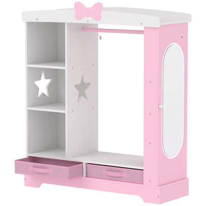 Kids Wardrobe with Lighted Mirror, Clothes Rail, Jewelry Cabinet, Shelves, Storage Boxes for Bedroom, Nursery, Pink