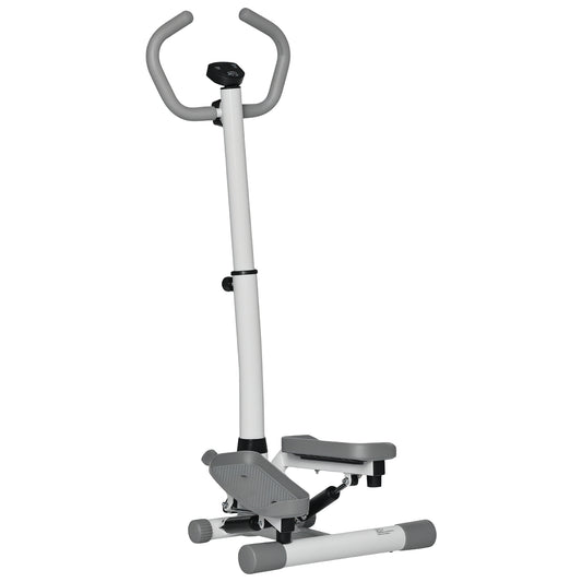 Adjustable Twist Stepper Aerobic Ab Exercise Fitness Workout Machine w/ LCD Screen, Height Adjust Handlebars for Home Gym, White and Grey