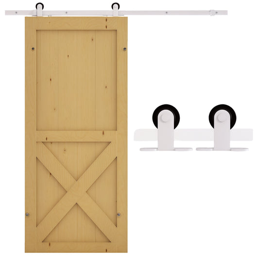 6FT Rustic Interior Sliding Barn Door Mounting Hardware Kit - White