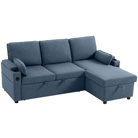 Corner Sofa Bed, L Shaped Sleeper Sectional Sofa with Reversible Storage Chaise