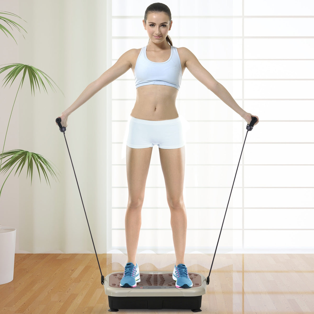 Vibration Plate Exercise Machine, Quiet Vibrating Plate for Weight Loss and Lymphatic Drainage with Resistance Bands, Remote Control, 99 Speed Levels
