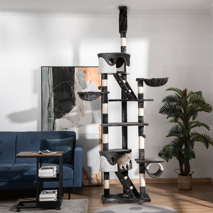Floor-to-Ceiling Cat Tree for Indoor Cats, 240-260cm Adjustable Cat Tree - White