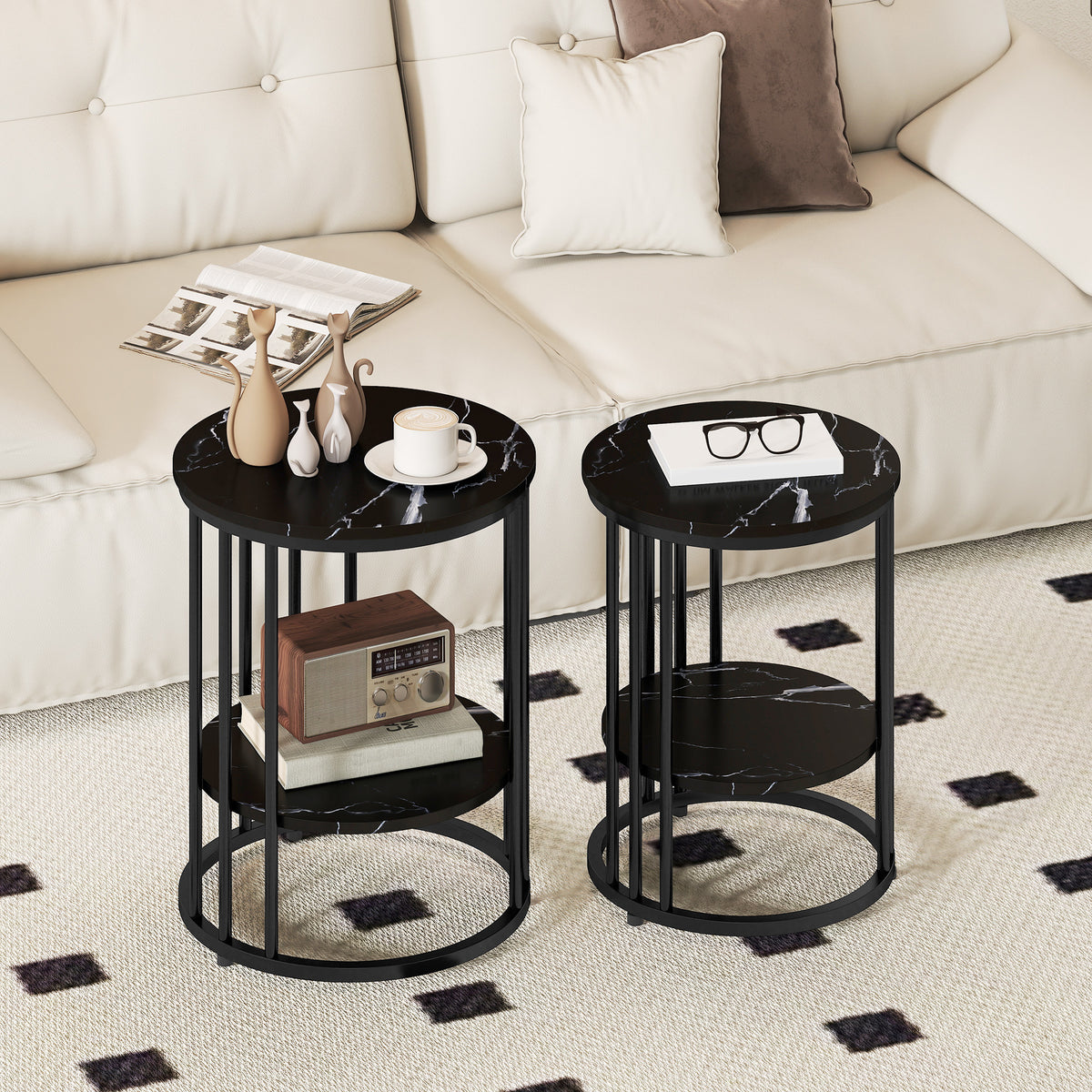 Set of Two Marble-Effect Coffee Tables