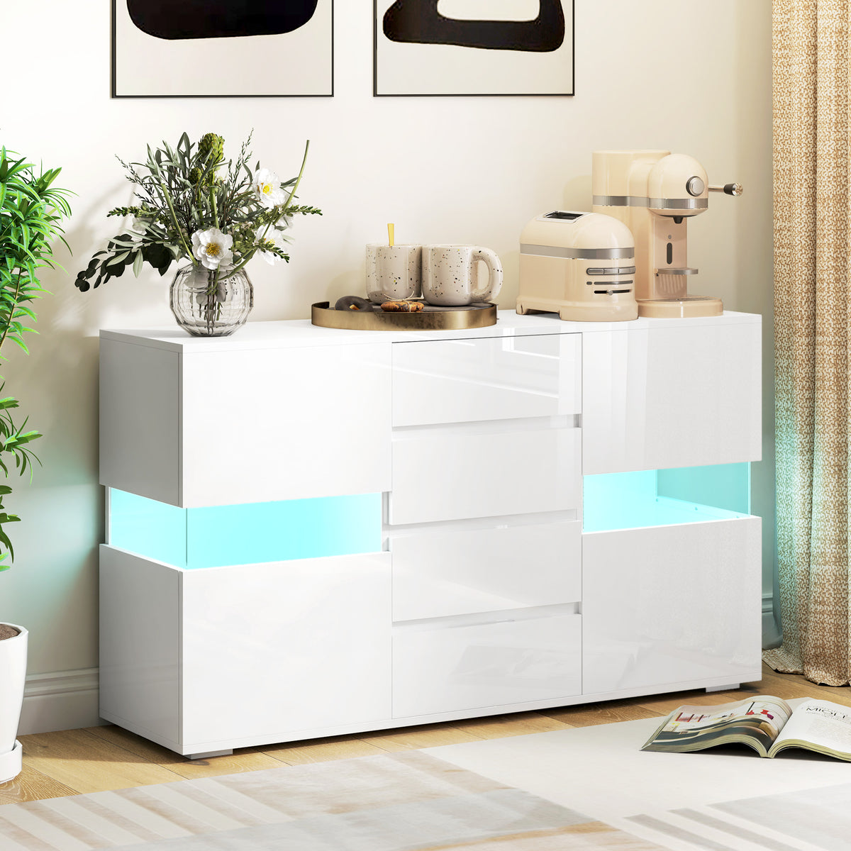 LED Light Sideboard - High Gloss White