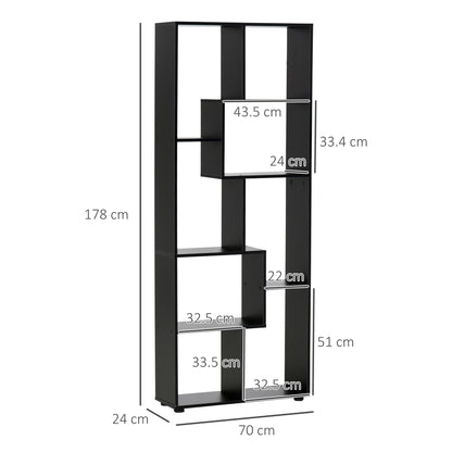 8-Tier Freestanding Bookcase w/ Melamine Surface Anti-Tipping Foot Pads Home Display Storage Grid Stand Bedroom Living Room Furniture Modern Style - Black