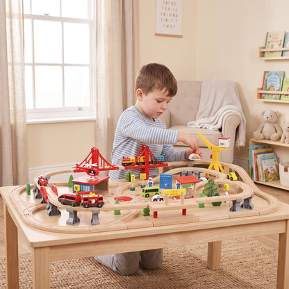 133-Piece Wooden Train Set, Toy Train with Crane, Storage Box, for Kids Ages 3+