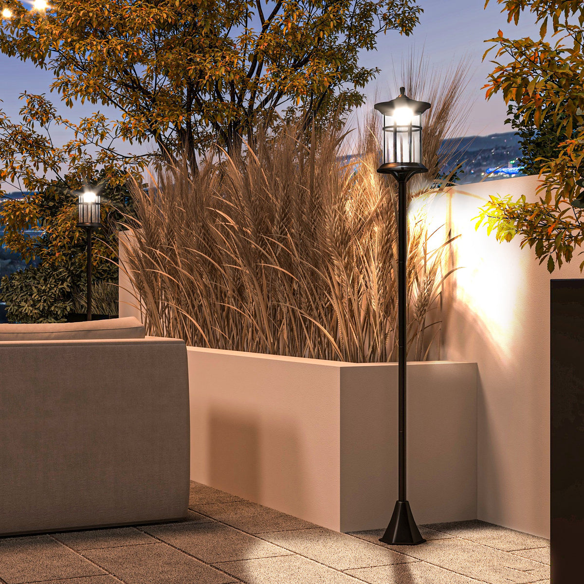 Set of Two 1.8m Traditional Style Solar Lamp Posts - Black