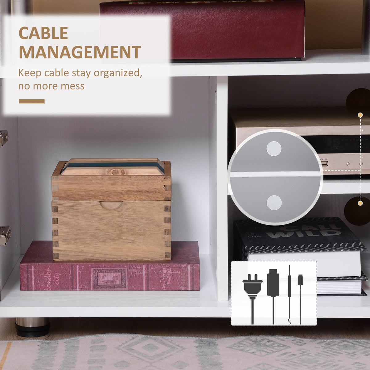 TV Cabinet Unit for TVs up to 50'' with Storage Shelf and Cupboards, Living Room Entertainment Center Media Console, Grey and White