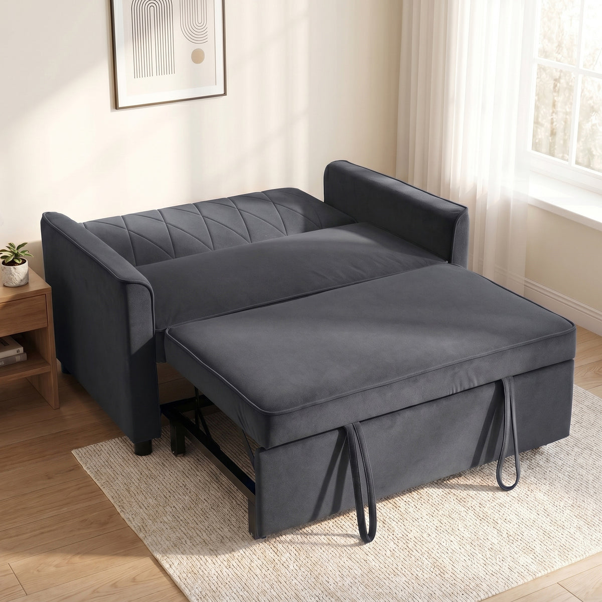 2 Seater Sofa Bed, 3-in-1 Convertible Pull Out Sleeper Sofa with Click-Clack Adjustable Backrest