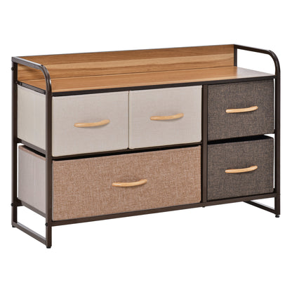 5-Drawer Dresser, 2-Tier Storage Organizer, Tower Unit for Bedroom Hallway Closets with Steel Frame Wooden Top