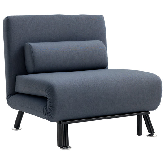 Single Sofa Chair Bed, Linen Fabric 3-in-1 Convertible Sleeper Chair with 5-Position Adjustable Backrest, 75cm Wide Seat, Pillow for Living Room, Bedroom, Black