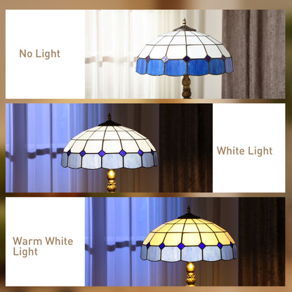 Tiffany-Style Floor Lamp with Handcrafted Stained Glass Shade, 152cm Tall Vintage Standing Lamp with Foot Switch and Dual Sockets for Living Room Bedroom