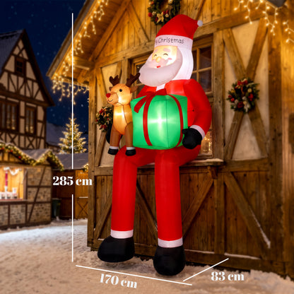 9.3ft Giant Christmas Inflatable Hanging Santa Claus Sitting w/ Reindeer, Gift Box