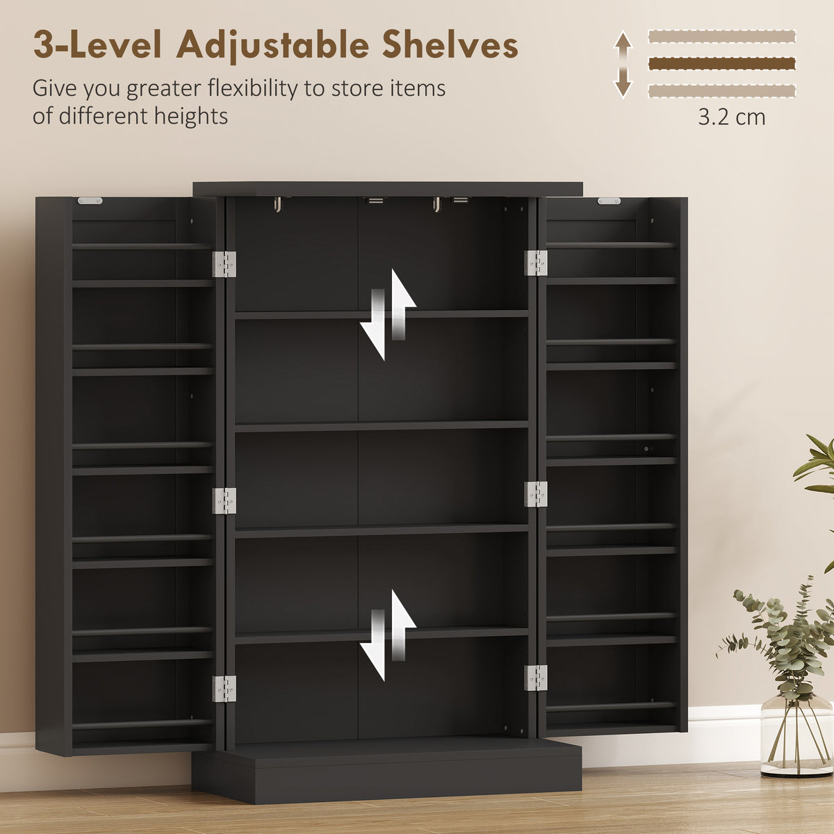 Kitchen Cupboard, Freestanding Multi-Storage Kitchen Pantry Cabinet with Adjustable Shelves