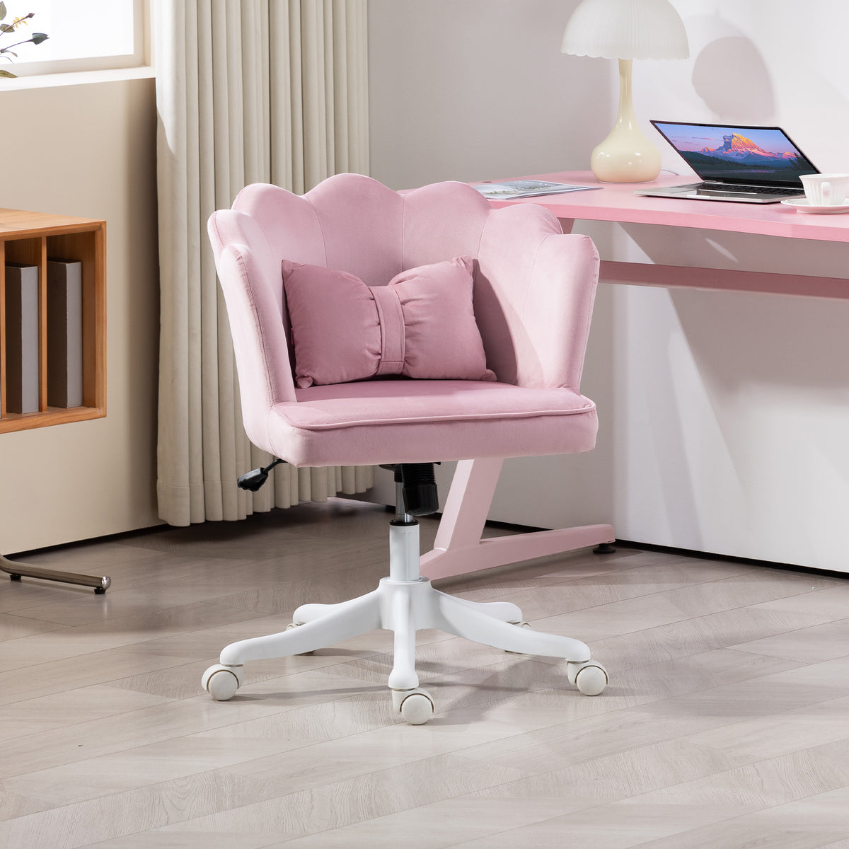 Velvet-Feel Petal Back Office Chair - Pink