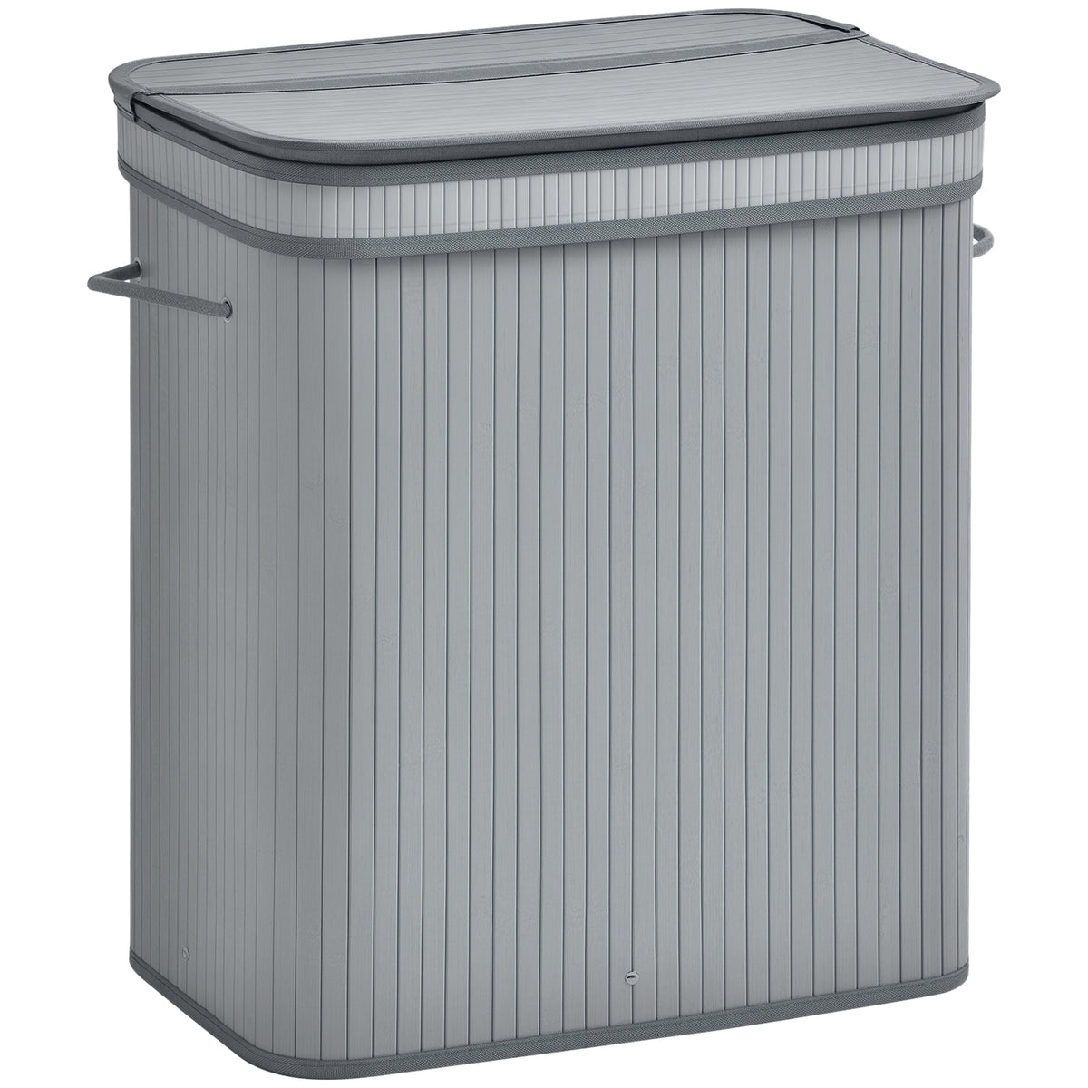 100L Natural Wood Laundry Basket A Compartment w/Flip Lid Removable Lining Handles Board Base Foldable Durable Water-Resistant Dirty Clothes Storage Home Organisation Grey