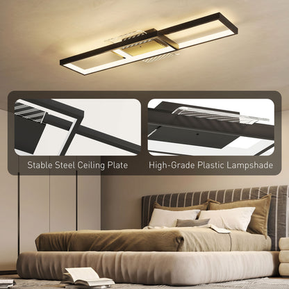 LED Ceiling Light, Modern Dimmable Ceiling Light with Wall Switch & Remote Control, Flush Mount Fixture Lamp with 3000-6000K Colour Temperatures for Living Room, Bedroom, Black
