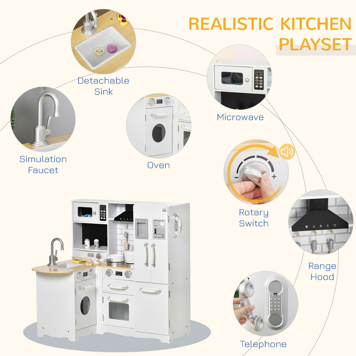 Kids Kitchen Playset, Large Pretend Role Play Kitchen, White