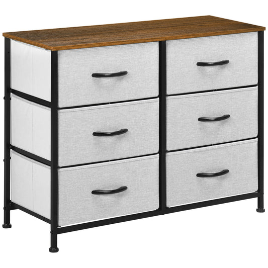 Fabric Chest of Drawers, Storage Drawers, Industrial Bedroom Dresser with 6 Fabric Drawers, Steel Frame and Wooden Top for Nursery, Living Room, Hallway, Grey
