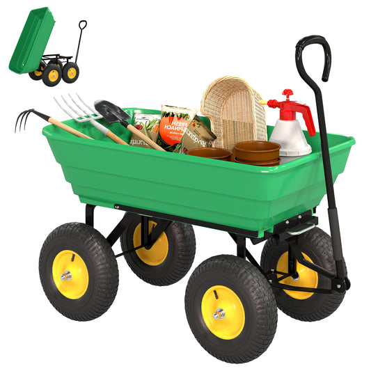 75 Litre Large Garden Cart, Tipping Wheelbarrows Heavy Duty Garden Dump Trolley 200kg Capacity for Festivals, Tools, Plants, Logs - Green