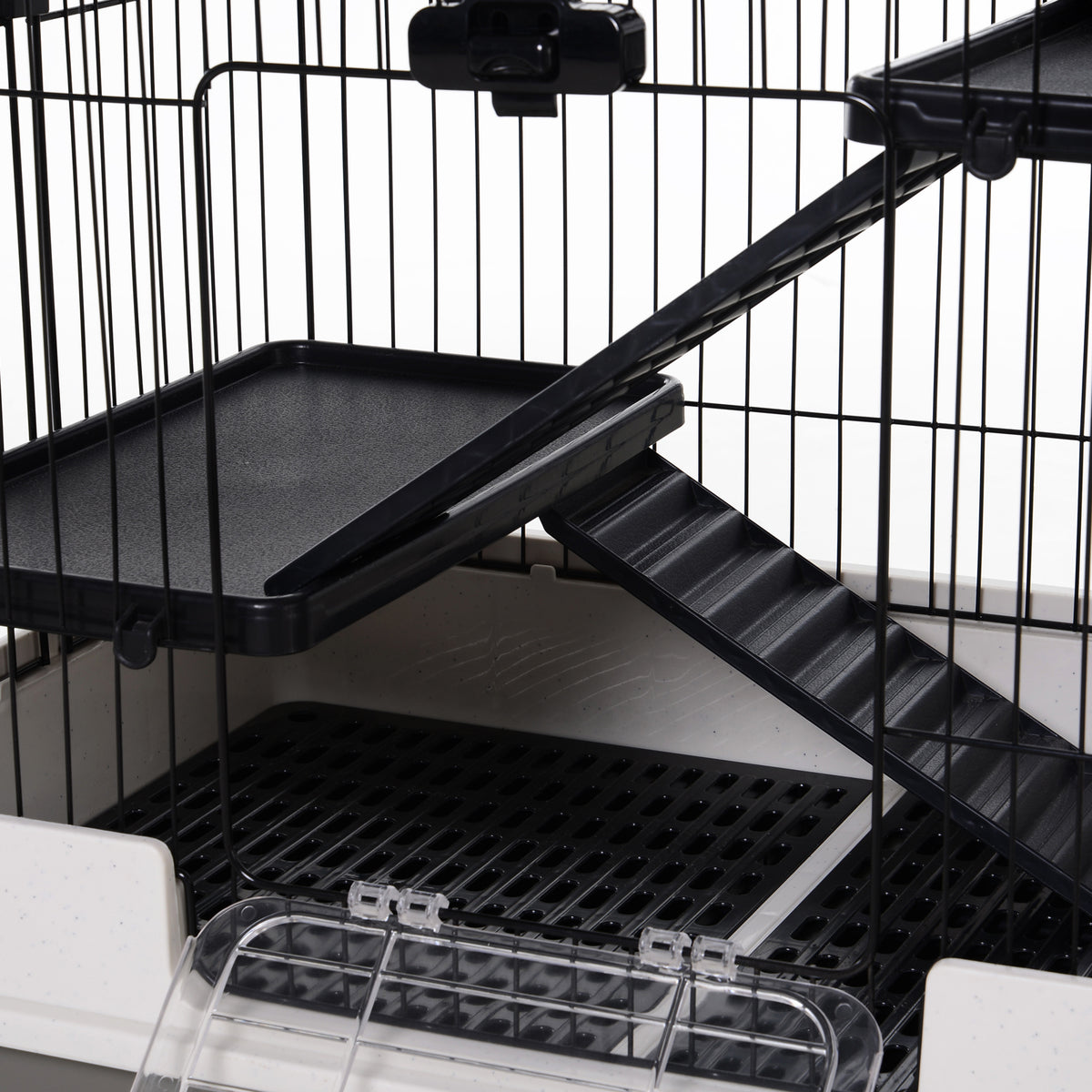 Four-Tier Small Animal Cage, for Bunnies, Ferrets, Chinchillas w/ Wheels, Tray - Black