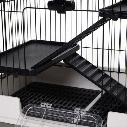 Four-Tier Small Animal Cage, for Bunnies, Ferrets, Chinchillas w/ Wheels, Tray - Black