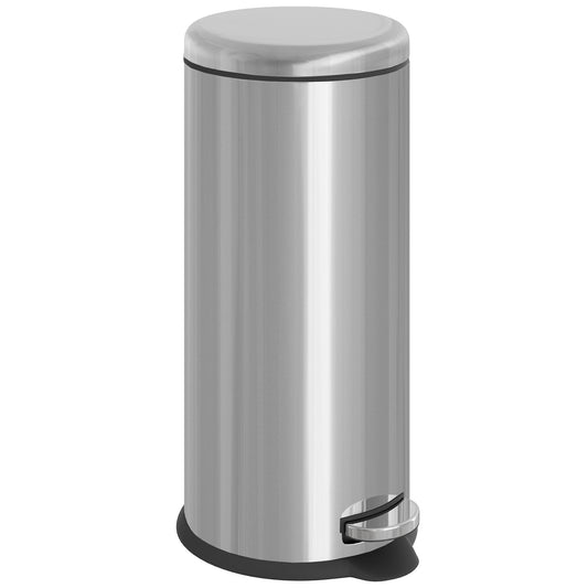 Foot Pedal Bin Stainless Steel Metal Waste Rubbish Lid Kitchen Garbage 30L Silver