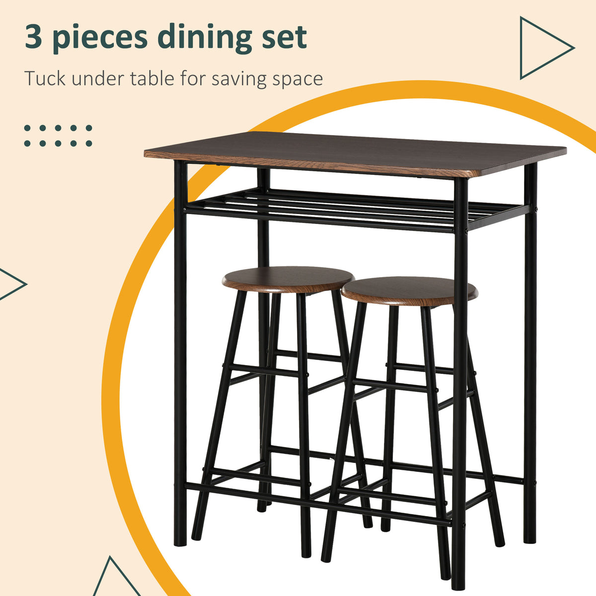 Bar Table Set, Bar Table and Stools Set, Footrest and Storage Shelf, for Kitchen, Dining Room, Pub, Cafe