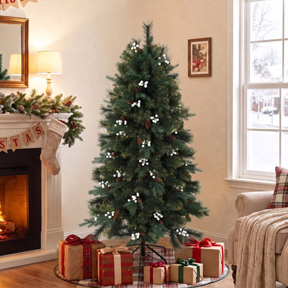 5ft Artificial Christmas Tree, Fir Hinged Xmas Tree with 490 Branch Tips, Foldable Metal Stand, Easy Assembly, Green