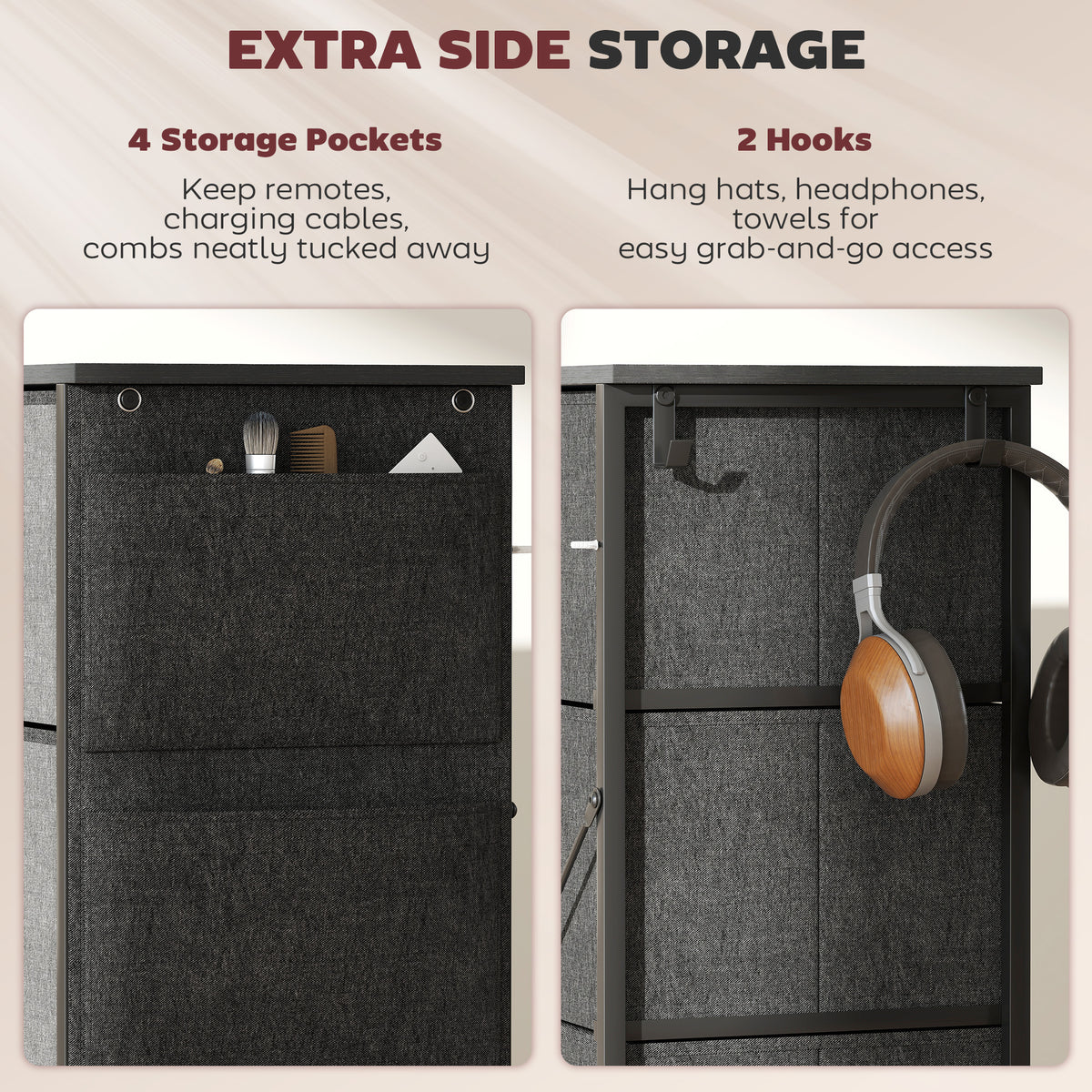 Chest of Four Fabric Drawers - Charcoal Grey