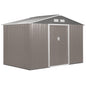 9 x 6FT Outdoor Garden Roofed Metal Storage Shed Tool Box with Foundation Ventilation & Doors Light, Grey