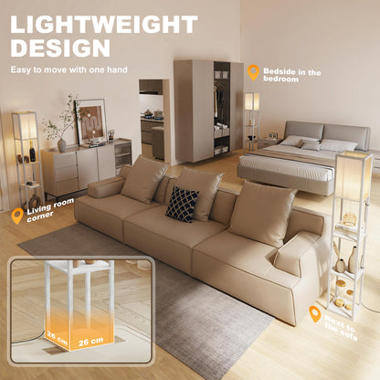 3-Tier Floor Lamp with Shelves and Storage, Modern Corner Standing Lamp with Lampshade, Foot Switch for Living Room, Bedroom, Home Office, Bulb not Included, White
