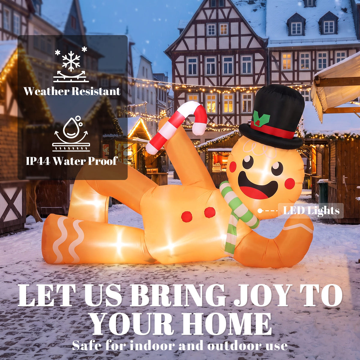 9.8ft Giant Christmas Inflatable Gingerbread Man Side-Lying, Outdoor Blow Up Christmas Decoration with LEDs, Bag