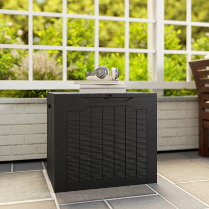 97L Plastic Garden Storage Box, Outdoor Storage Box with Handles, Waterproof Outdoor Storage Container