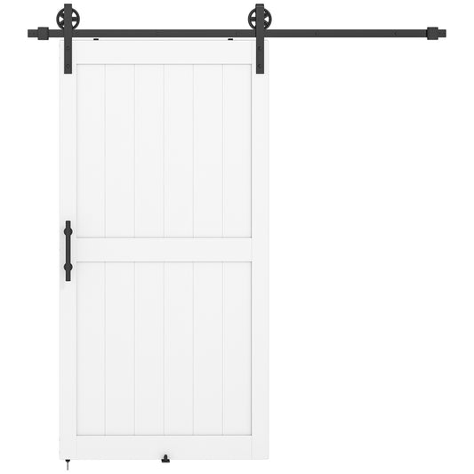 213.4cm Sliding Barn Door Kit, Sliding Door with Track, Hardware, Handle, White