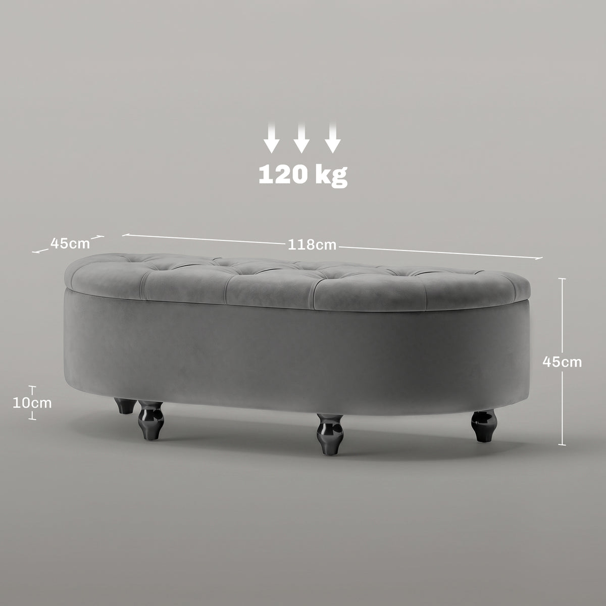Velvet-Feel Half Circle Storage Ottoman - Dark Grey