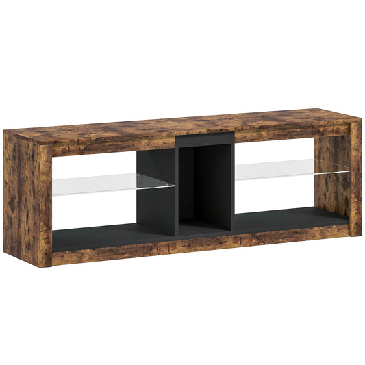 TV Stand Cabinet with LED Lights and Remote Control for TVs up to 65", Entertainment Centre with Storage Shelves and Compartment, Rustic Brown