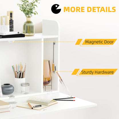 Wall Mounted Table, Drop Leaf Floating Laptop Desk with Space Saving Storage Compartments for Home Office and Study, 77cm x 20cm x 51cm